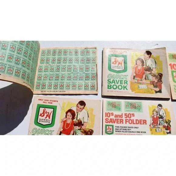 Vintage S&H Quick Saver Book Green Stamp Books & Stamps Lot - Picture 3 of 4